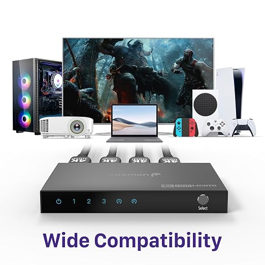 Fosmon 3-Port HDMI 4K Switch with Remote, Support 4K@60Hz HDCP 2.2 High Speed 18Gbps 3 in 1 Out Auto-Switching 3x1 HDMI 2.0 Switcher Splitter Hub Compatible with PS5, Xbox X, Apple TV