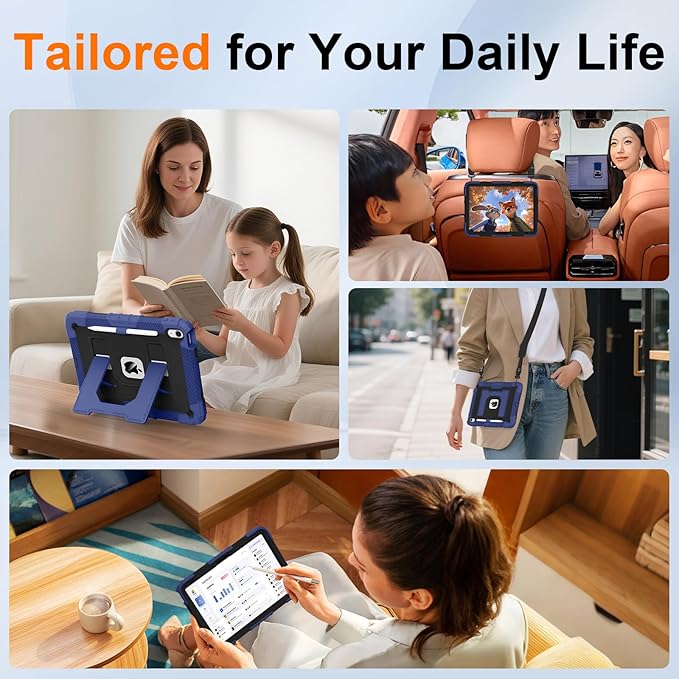 Case for iPad A16 11th/10th Generation 11/10.9 Inch 2025/2022, Ubearkk for iPad a16 case Military Grade Fully-Body Rugged Shockproof Cases with Large Kickstand Pen Holder Shoulder Strap, Navy Black
