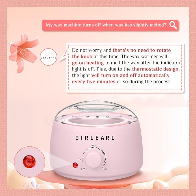 GIRLEARLE Wax Warmer Kit for Women and Men + 1lb Hard Wax Beads at Home, Multiple Formulas Target Different Types of Hair for Sensitive Skin Body, Brazilian Bikini, Eyebrow, Facial