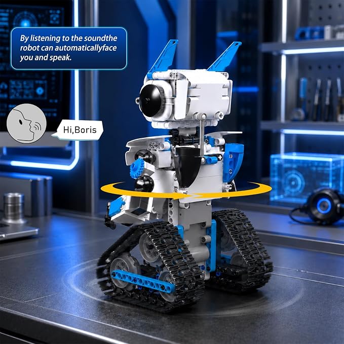 Mould King AI Robot Building Block Set, 530PCS Smart Interactive Robot with GPT Voice Control, Expressive LED Face, APP Control, STEM Educational Toy for Age 14+/Adults-Blue