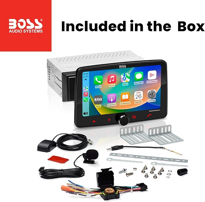BOSS Audio Systems BVCP9700A-FL Single DIN Car Stereo Wireless Apple CarPlay, Android Auto, 7 Inch Touchscreen, Bluetooth, AM/FM Radio Receiver