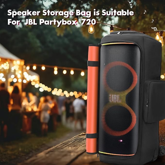 LEFOR·Z Speaker Case Compatible with JBL PartyBox 720,Bottomless Speaker Dust Cover Storage Bag Fits for JBL PartyBox 720 for Outdoor Travel,Black+Orange,Portable Cover Only(Without Wheels)