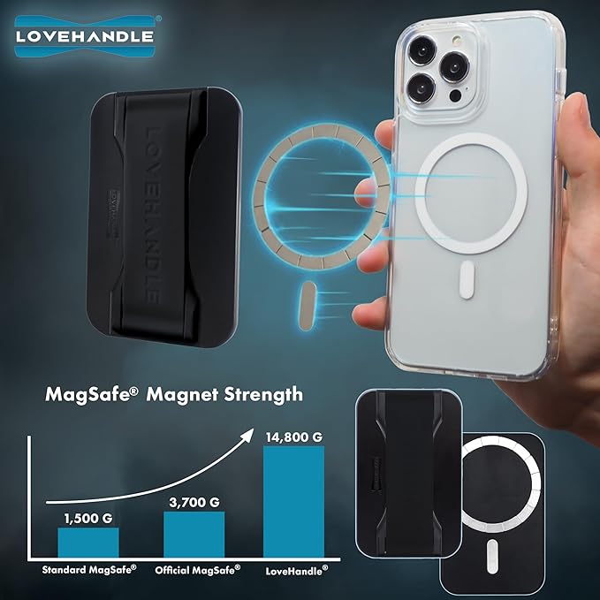 LoveHandle PRO MagSafe Compatible Magnetic Phone Grip w/Kickstand - Mount, Strap and Stand for Smartphone and Tablet - MagSafe Ring Included - Fits All Devices - Pink Diamond Glitter