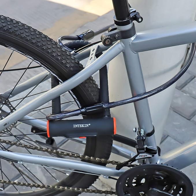 Bike U Lock Heavy Duty Bike Lock Bicycle Lock, 16mm U Lock and 3ft / 5ft / 6ft Length Security Cable with Sturdy Mounting Bracket for Bicycle, Motorcycle and More