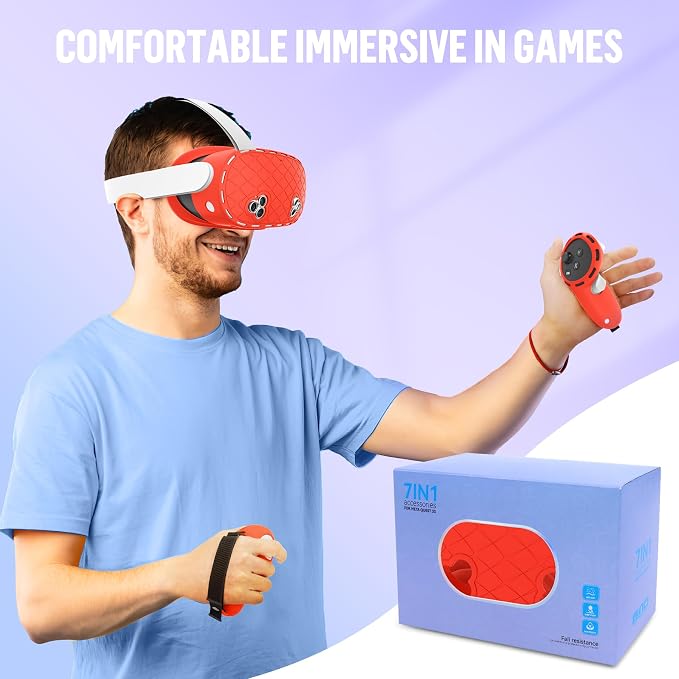 Silicone Cover Set Compatible with Meta/Oculus Quest 3s Accessories, Silicone Face Cover, Controller Grip Cover, Camera Lens Protector, VR Shell Cover, Protective Lens Cover, Not Fit Quest 3