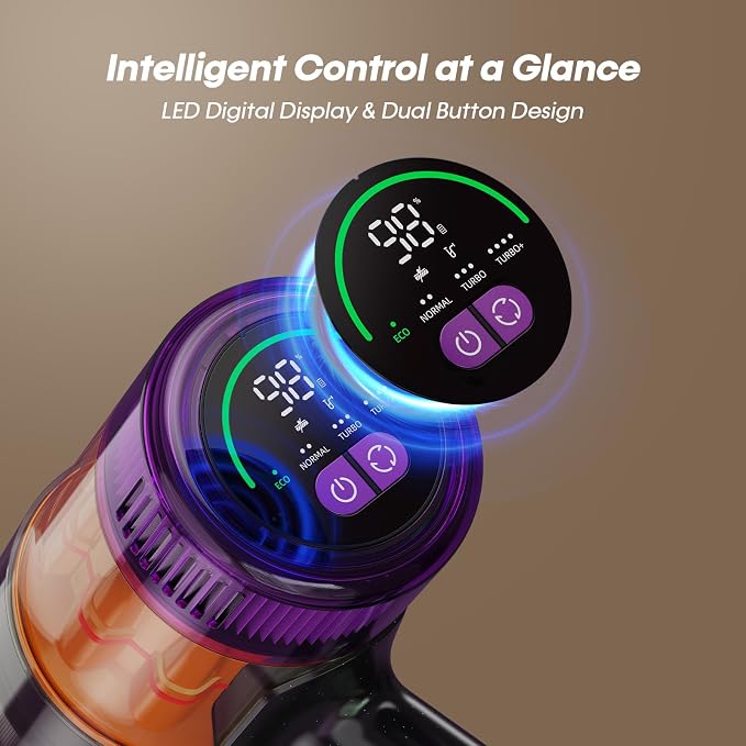 Cordless Vacuum Cleaner, 650W 48KPa Vacuum Cleaners for Home, Self-Standing Stick Vacuums with LED Display, Anti-Tangle, Lightweight, Stick Vacuum Rechargeable for Pet Hair Carpet Floor