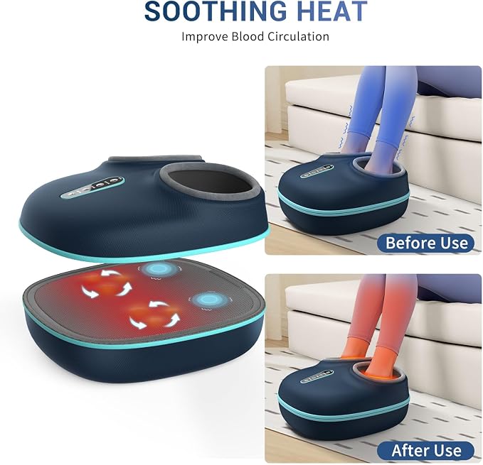 2-in-1 Shiatsu Foot Massager with Heat, Foot Warmer Heating Pad for Circulation and Pain Relief, Plantar Fasciitis, Neuropathy, Adjustable Kneading Massagers for Feet Back, Gifts for Women, Men