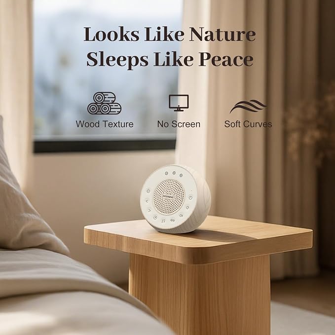 Housbay White Noise Sound Machine for Sleeping, 35 Soothing Sounds, Small Sleep Machine for Adults, Wood Grain Design for Bedroom & Noise Canceling