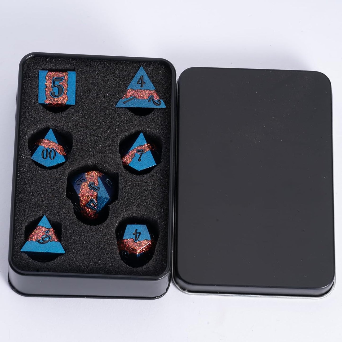 Large Stripe Metal Dice DND,Metallic Solid Crack Glittrer Dice Set with Gift Box,Polyhedral RPG Dice 7pcs Set