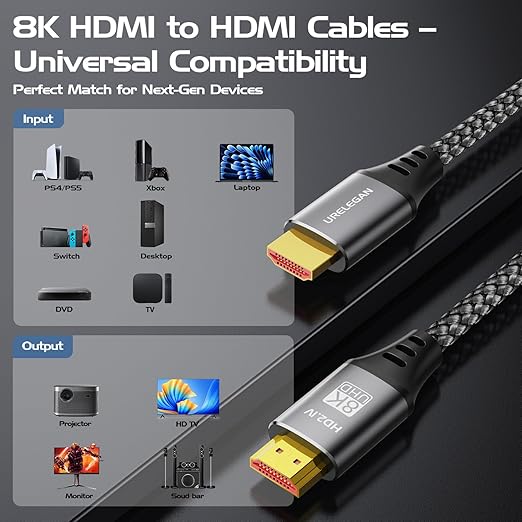 10K 8K HDMI Cable 10FT 10-Pack, High Speed HDMI 2.1 Cord 48Gbps,/4K@144Hz/120Hz/240Hz/8K@60Hz@240Hz with eARC/ARC, HDCP2.3/2.2, 3D HDR10+ for PC, HDTV,Monitor, Projector, PS5, Xbox, Soundbar