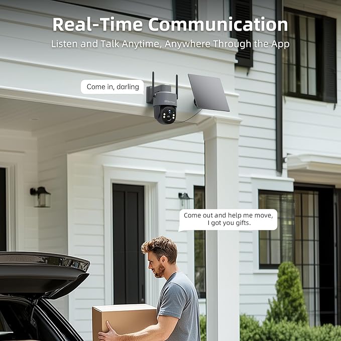 Techage 4G LTE Cellular Solar Security Camera Wireless Outdoor, 2.5K NO WiFi Security Camera with Color Night Vision, 360° PTZ Live View, PIR Motion Detection, 2 Way Talk, 64GB Card Built-in SIM Card