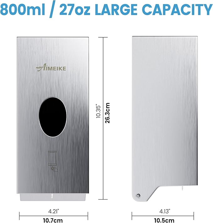 Automatic Touchless 304 Stainless Steel Wall Mounted Soap Dispenser, 800ml (27 fl oz) Commercial Battery Operated Hands-Free for Restaurant, School, Office & Public Restrooms