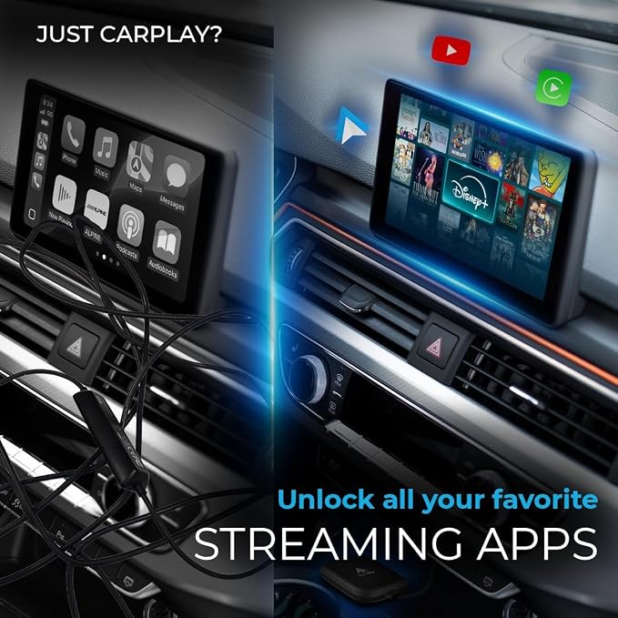 AutoSky AI Box Lite Air – Wireless Adapter for Factory CarPlay – Stream Personal Media & Online Apps via Phone Hotspot – Fast Plug & Play Performance – Works with Authorized Accounts