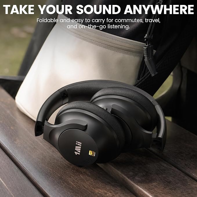 1Mii Y8+ Noise Cancelling Headphones Bluetooth 6.0 Over-Ear Wireless,Black | Hybrid ANC, 100hr Playtime, Comfortable, LDAC Hi-Res Audio, Deep Bass, Custom EQ via APP for Airplane Travel