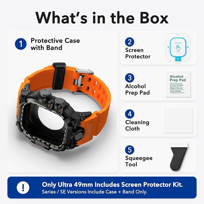 amBand Rugged Case with Band for Apple Watch Ultra 3/2/1 49mm, M3 Military Grade Shockproof Cover, Includes Screen Protector Kit, Tactical Band for Men - Compatible with iWatch Ultra, Orange