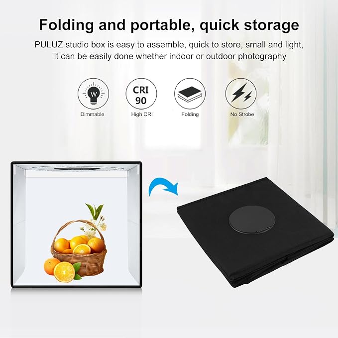PULUZ Light Box Photography, 20x20 inch Portable Photo Studio Light Box, Professional Dimmable Quick Charge USB-C Photo Booth with 200 LED Lights & 12 Color Backdrops Photo Box for Product Photography