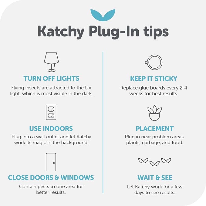 Katchy Plug-in Fly Trap Indoor – Blue Light Bug Catcher for Mosquito, Gnat, Fruit Fly & Small Moth – Chemical-Free & Eco-Friendly – All Indoor Areas: Kitchen, Living Room & Plants (2 Pack)