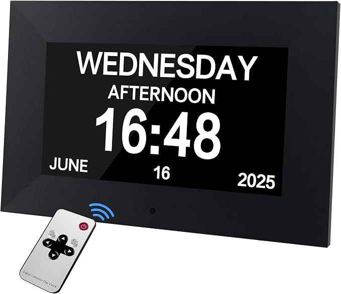 7" Digital Alarm Clock for Seniors, Dementia Clock with Day and Date for Elderly, Digital Calendar Day Clock with 20 Reminders & 20 Alarms, Auto-DST