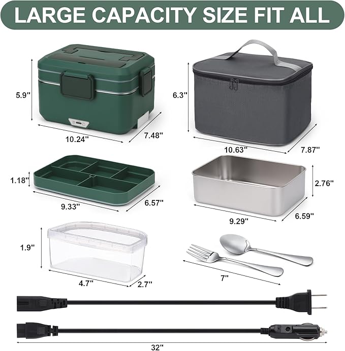 Electric Lunch Box for Adults, 100W 3.5L 2-Layer Portable Food Warmer for Men, Dual Mode 2.5L + 1L Large Heated Lunch Box for Car/Truck/Work, Lonchera Eléctrica Portátil para Calentar Almuerzo