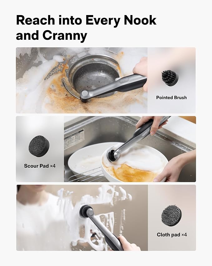 HOTO Cordless Electric Spin Scrubber, IPX7 Waterproof, for Bathroom, Kitchen, Tile, Shower, Grout, Corners