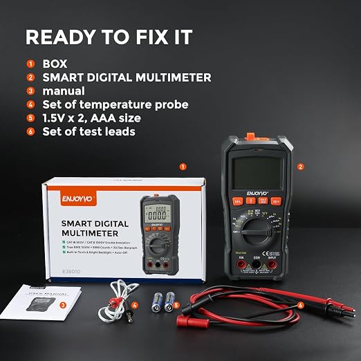 Digital Multimeter 5999 Counts TRMS, Auto-Ranging Voltage Tester with Temperature, Continuity, Capacitance, LED Flashlight, CAT III 600V