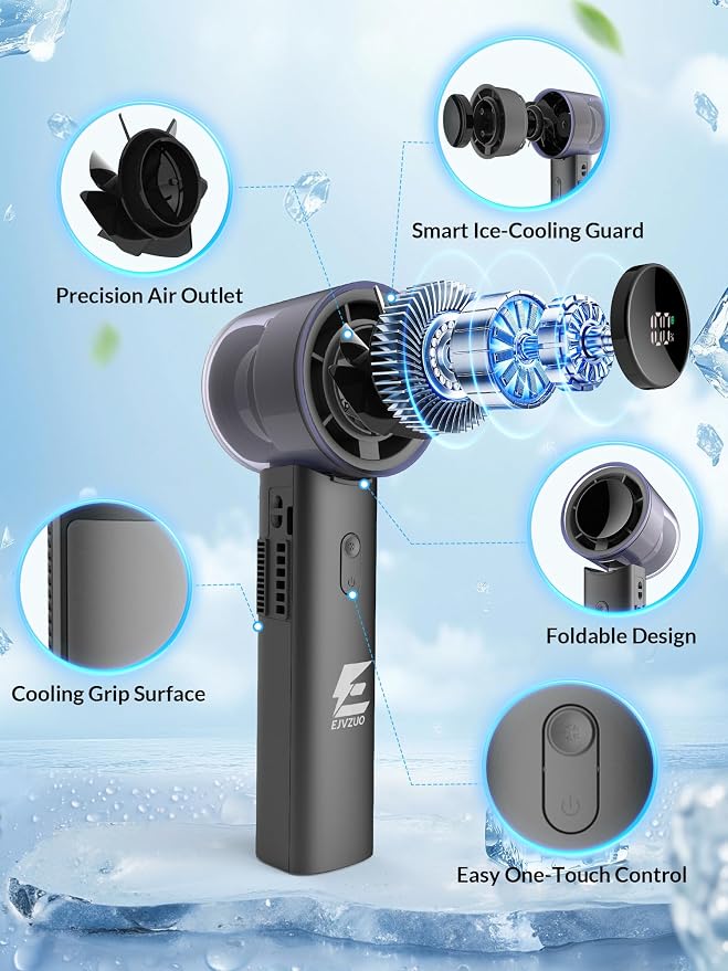 Semiconductor Ice Cooling Fans That Blow Cold Air,Portable Fan | handheld,rechargeable,hand cooling,4500mAh,6-speed,20000 RPM turbo,digital display,Ideal for camping,commuting & outdoor use