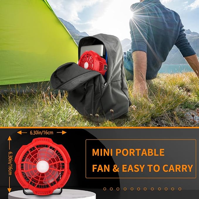 Portable Camping Fan for Milwaukee 18v Battery, Tent Fans with Remote, LED Work Light(2 Pack)