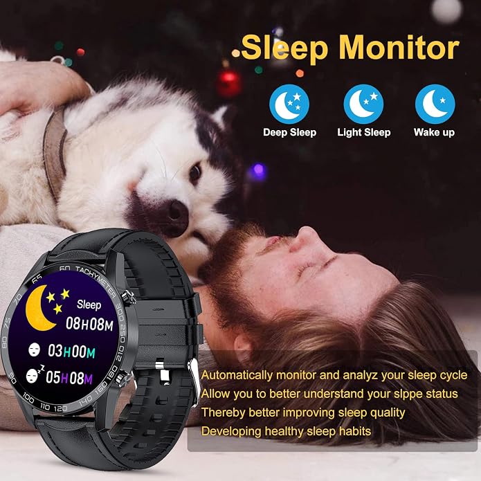 Men Smart Watch for Android iOS, Bluetooth Calls Voice Chat with Heart Rate/Sleep Monitor Fitness Tracker, 1.3" Full Touch Screen IP67 Waterproof Stainless Steel Activity Tracker for Men
