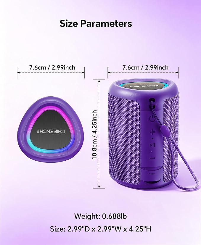 Portable Bluetooth Speaker Beach Essentials: Powerful Crystal Clear Sound/Dynamic Light/IPX5 Waterproof/All Day Playtime/Wireless BT 5.3/TWS Paring, Dad Gifts, Outdoor|Travel|Camping|Pool Accessories