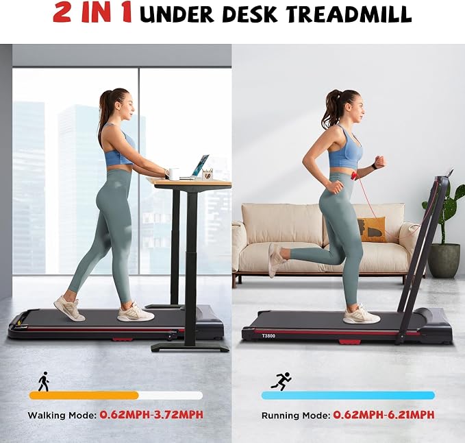 Walking Pad, Under Desk Treadmill 2.8HP Walking Pad Treadmill Under Desk No Installation Required with Cell Phone Holder LED Display Maximum Load 300LB Suitable for Home Treadmill in Small Space
