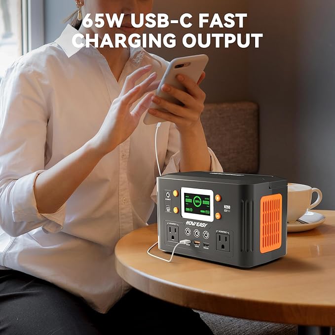 HOWEASY Portable Power Station with Foldable 60W Solar Panel,260W Solar Generator with PD 65W,110V Pure Sine Wave AC Outlet for Outdoor Camping Trip Home Backup Emergency