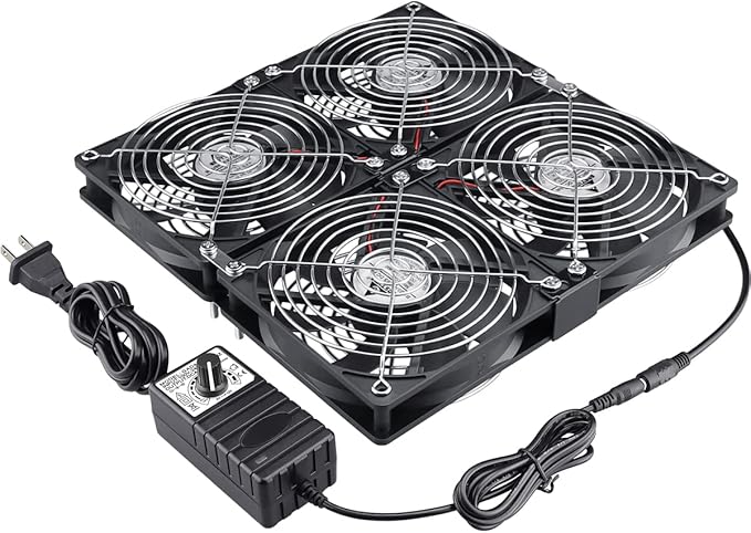 GDSTIME Big Airflow 4X 120mm Fans with 100V-240V AC Powered Speed Controller for DIY GPU Mining Rig Server Racks AV Cabinets TVs Routers Cooling Ventilation