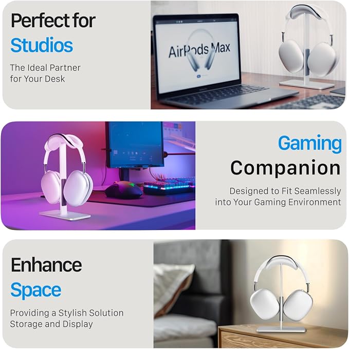 AirPods max Stand with Sleep Mode, Headphone Stand for Desk, Aluminum, Anti-Slip Base, Anti-Scratch Touch Surface(Silver)