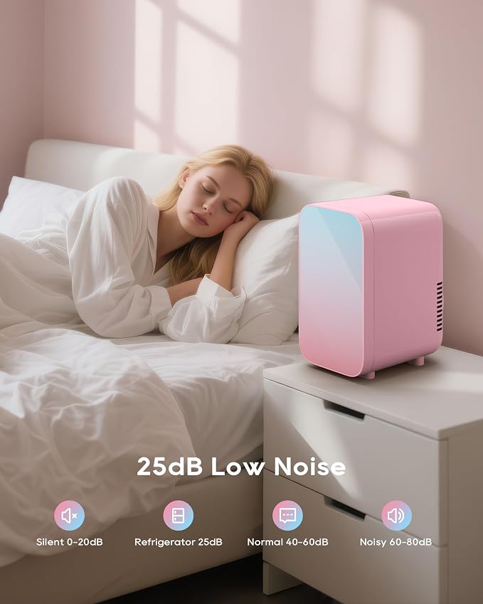 BEICHEN Mini Fridge, 6 Liter/8 Can Skincare Fridge, 110V AC/DC Portable Thermoelectric Cooler & Warmer for Skin Care, Cosmetics, Beverage, Food, Great for Bedroom, Office, Dorm (Pink)
