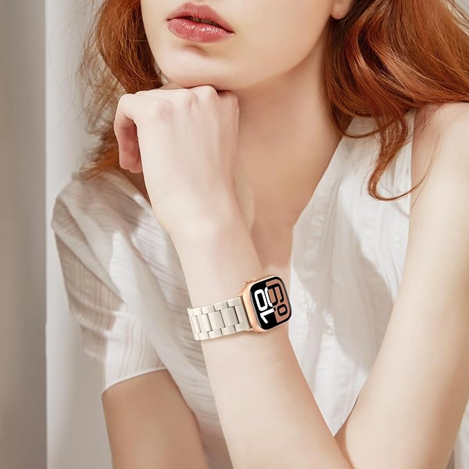 V-MORO Resin Bands Compatible with Apple Watch Series 11/10/9/8/7 Band 42/41/40/38mm Lightweight Fashion Jewelry Strap Bracelet with Rose Gold Buckle for iwatch Series SE/6/5/4/3/2/1,Buttercream