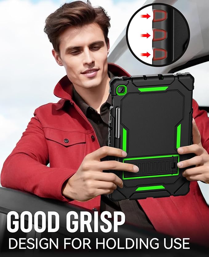Grifobes Case for Samsung Galaxy Tab S6 Lite 10.4 inch 2024/2022/2020 with S Pen Holder, Heavy Duty Military Grade Shockproof Rugged Protective 10.4" Cover with Stand (Black+Green)