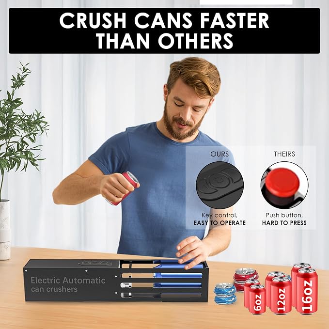 YOTAN Electric Can Crusher, Aluminum Can Crusher for Recycling 8oz&12oz&16oz, Wall Mounted, Heavy Duty Can Trash Compactor for Aluminum Seltzer, Soda, Beer Cans and Bottles