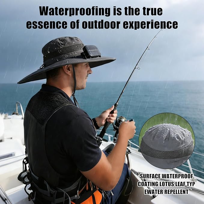 Solar Powered Fan Sun Hat for Men, UPF 50+ Wide Brim Cooling Bucket Hat, Sombrero para El Sol Hombre for Fishing Hiking Beach