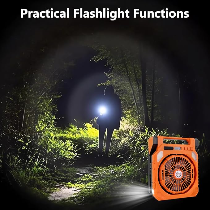 Battery Solar Powered Fan with LED Light & Flashlight, 180° Oscillation 26000mAh Ventilador Recargable Camping Fan 10W Fast Charging Solar Dual-Panel Portable Cordless Fans for Outside, Beach, Hiking