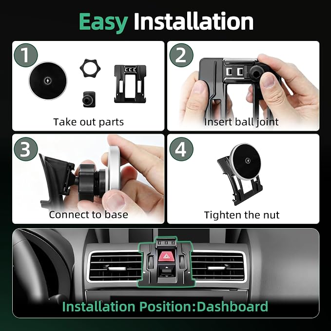 Car Cell Phone Holder for Subaru Forester (2014-2018), Magnetic Phone Holder, Magsafe Car Mount Charger, Dashboard Phone Holder, Cell Phone Automobile Cradles, 15W Wireless, 360° & Hands Free