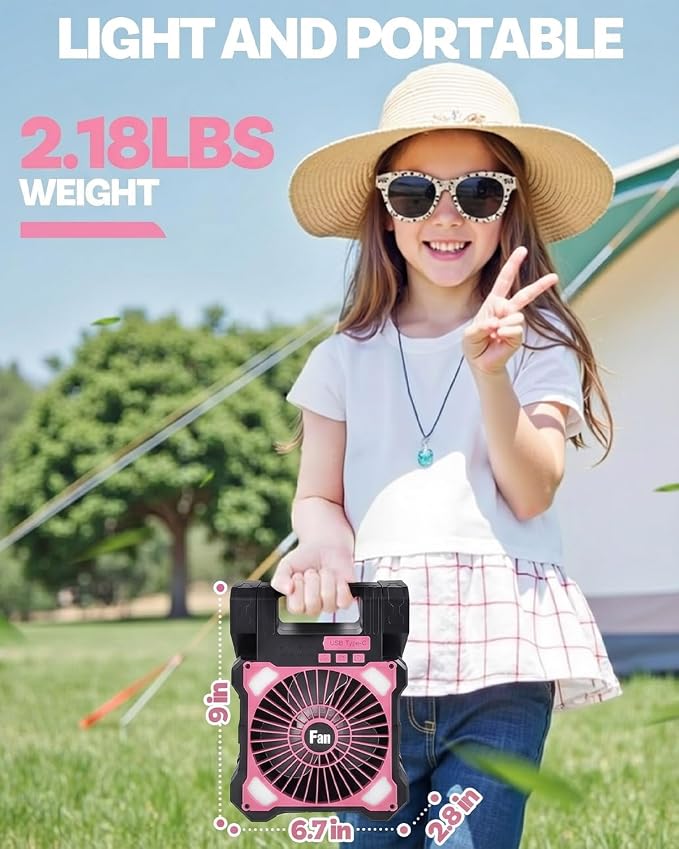 22000mAh Camping Solar Fan, Dual-Panel Rechargeable Solar Powered Fan with LED Light, 5 Adjustable Speeds Battery Powered Portable Fans, USB-C Fans for Travel Tent Home Camping Accessories