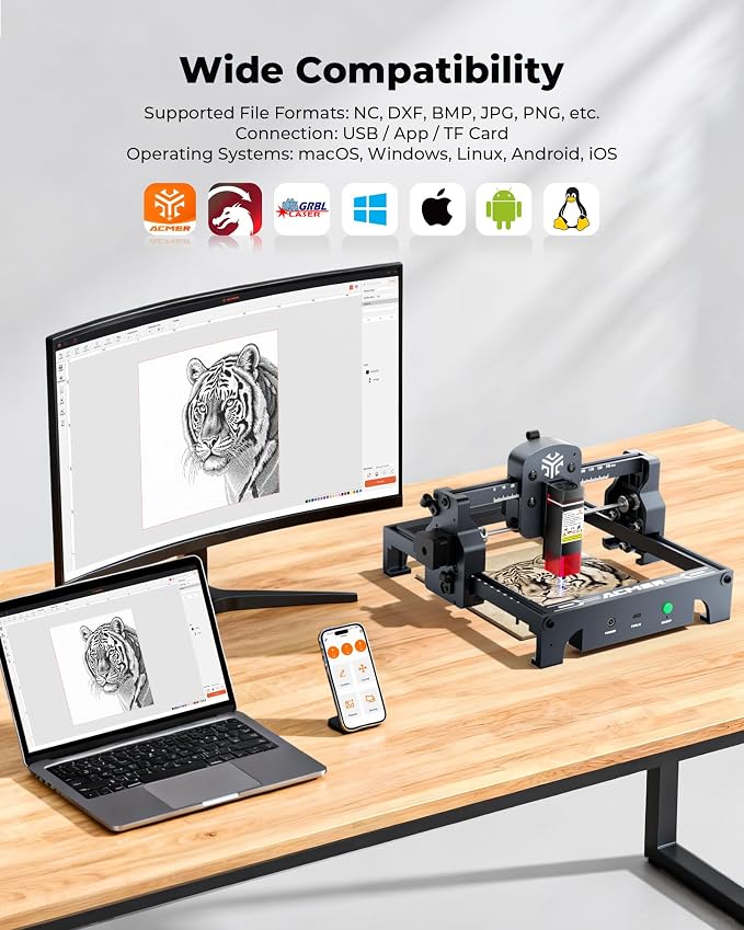 ACMER S1 Laser Engraver 6000mW, Compact Desktop Engraving & Cutting Machine for DIY Crafts, Small Business & Makers, 130x130mm Work Area, 0.04mm Detail Engraving for Wood, Acrylic, Metal Black