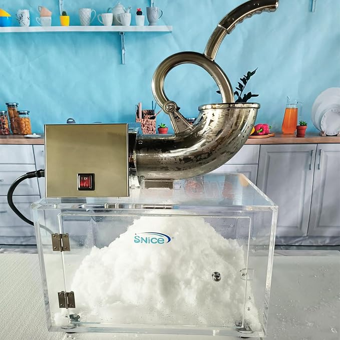 SNICE Snowflake machine Shaved Ice Machine Acrylic Big Storage Box Snow cone machines SS Blades ETL plug Commercial Smoothies Ice Crusher Party Use or Business Use Ice Shaver