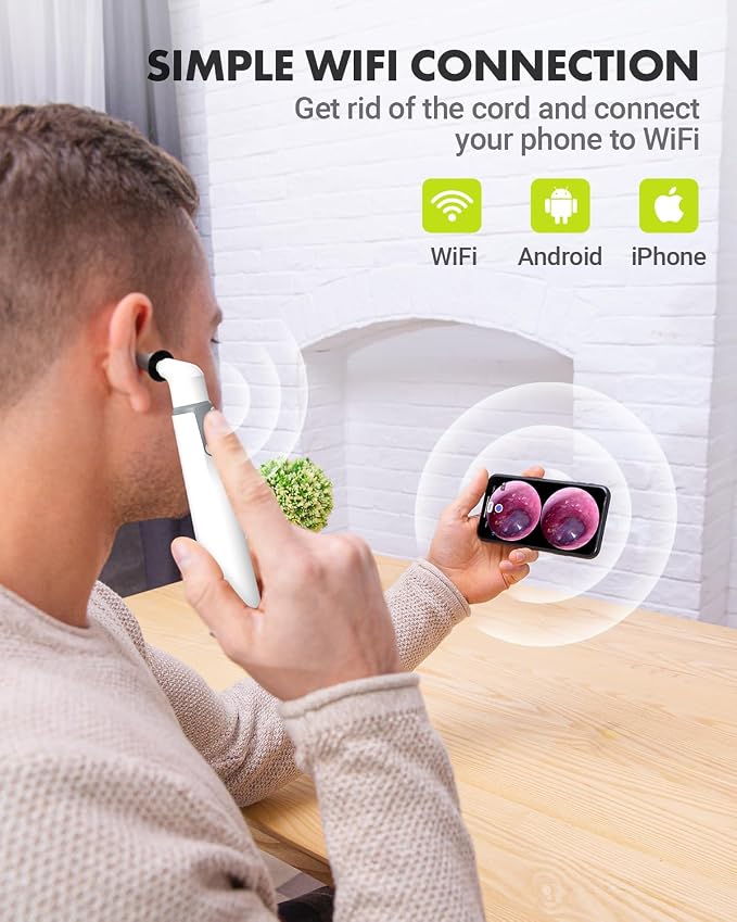 Wireless Otoscope with Gyroscope, Ear Camera with Dual View, 3.9 mm Otoscope with Light, Ear Scope with Ear Wax Removal Tool for Kids, Adults, and Pets, Compatible with iPhone and Android
