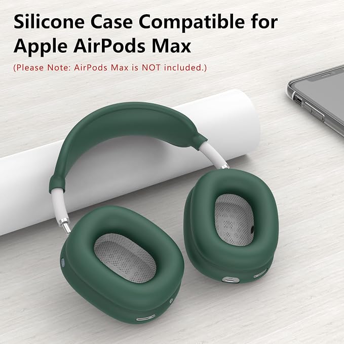 Silicone Case Cover for AirPods Max Headphones, Ear Pad Case Cover/Ear Cups Cover/Headband Cover for AirPods Max 2/1 (2026/2024/2020)(USB-C/Lightning), Accessories for Apple AirPods Max 2, Dark Green