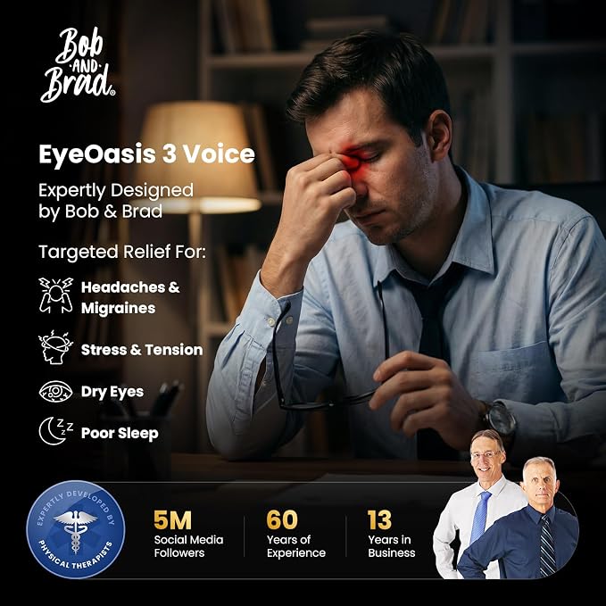 BOB AND BRAD Eye Massager with Heat and Cooling Voice Control, Birthday Gift for Women Men Mom, FSA Eligible HSA, EyeOasis 3 Voice Temple Massage, Heated Eye Mask for Migraines & Dry Eyes Relief