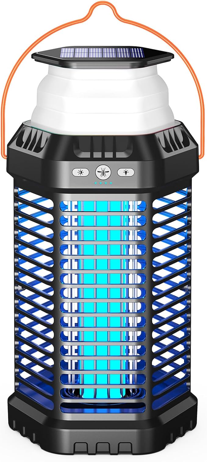 Solar Bug Zapper Outdoor โ Ultra-Strong Fly & Mosquito Zapper, Solar-Powered Rechargeable Bug Zapper, Portable Cordless Insect Zapper, Foldable Adjustable Outdoor Light, IP66 Waterproof (Black)
