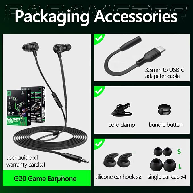 Gaming Earbuds Wired, USB C & 3.5mm Dual Plug in Ear Headphones with Mic and Volume Control for Small Ears, Stereo Bass Noise Isolating Earphones for PC/PS4/PS5/Xbox Series/Switch/Sleep/Sport/Workout