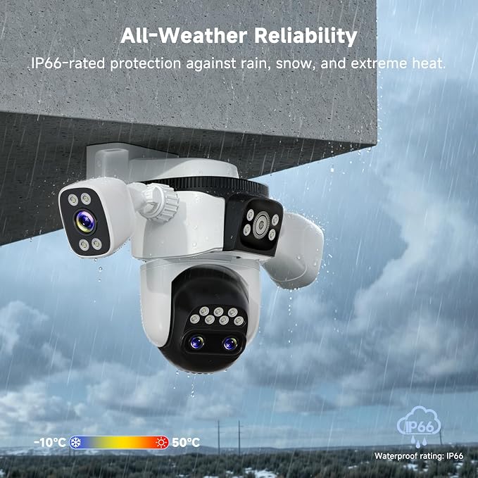 VSTARCAM 4-Lens Security Cameras Wireless Outdoor, 4-in-1 Multi-View 2K 360° PTZ Plug-in WiFi Camera, 10X Hybrid Zoom, AI Motion Tracking, Color Night Vision, IP66, 64GB Card Included