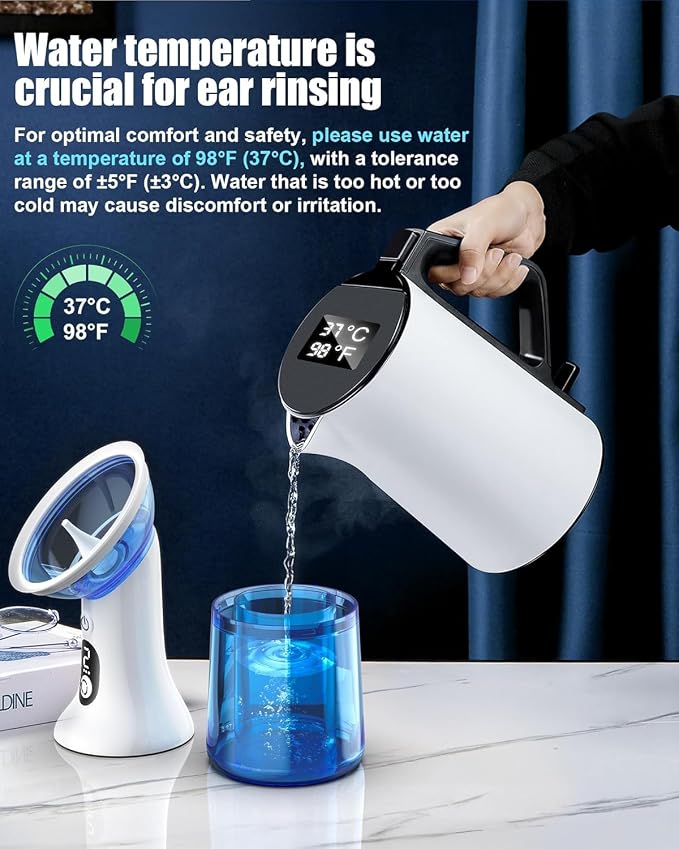 Electric Ear Wax Removal with One-Piece Waste Tank, Water Powered Ear Cleaner with 4 Pressure Modes for 201ml Earwax Remove at Home, USB-C Cable, IPX7 Waterproof(201ml)